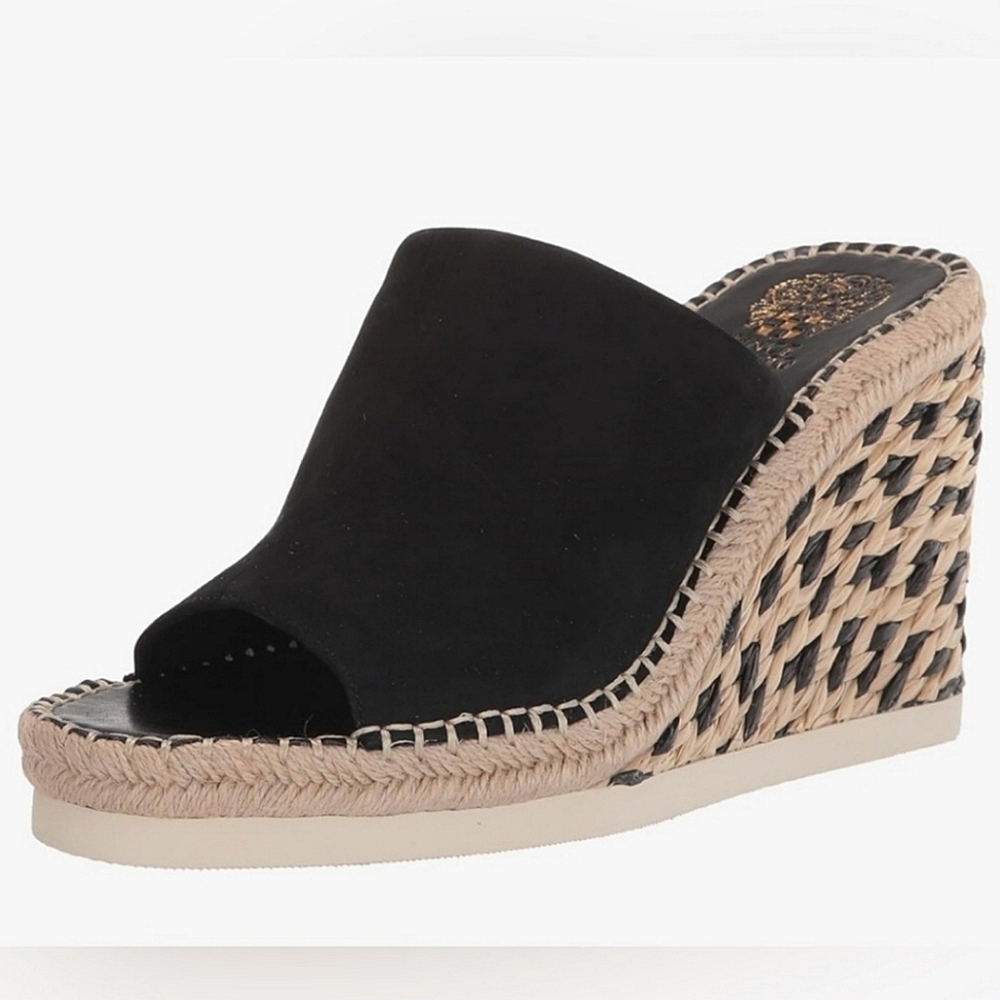 VGUC Vince Camuto Brissia Raffia Wedge Sandal Black Women 10